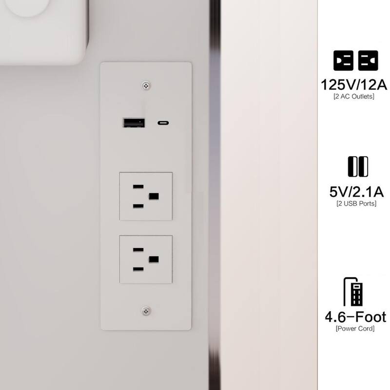 17" Round Touch Switch LED Mirror Vanity with 2 AC+2 USB Power Socket and Adjustable Brightness