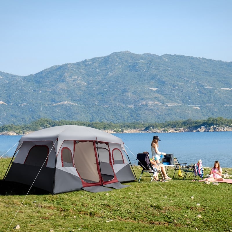 10 Person 2 Room Huge Tent with Storage Pockets for Family Camping Tent