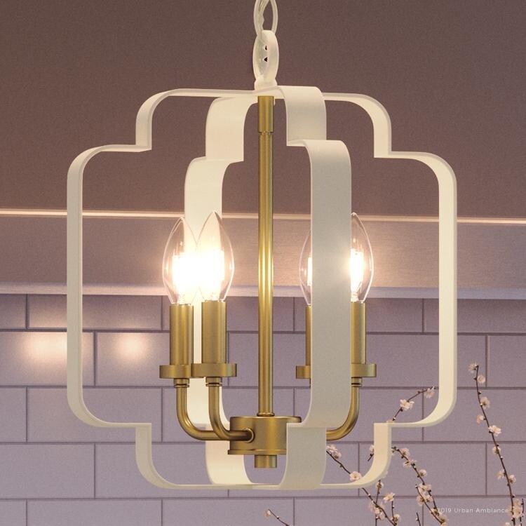 Luxury French Country Chandelier, 15.25"H x 13"W, with Quatrefoil Cube Style, Soft Creme Finish by Urban Ambiance (60 to 100 Watts - Steel - N/A - 4 - Chandeliers For Bedrooms by Overstock.com
