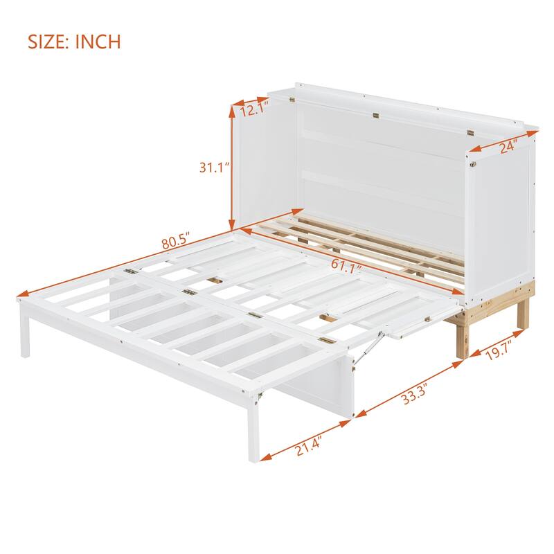 Space-Saving Queen Size Murphy Bed in White/Gray with Sturdy Pine Wood and MDF Construction