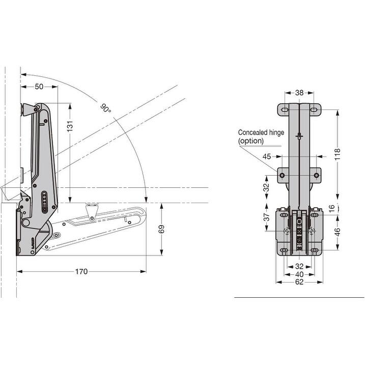 Sugatsune ARN-2-H-S Heavy-Duty Lift-Assist Soft-Closing Non-Handed Lid