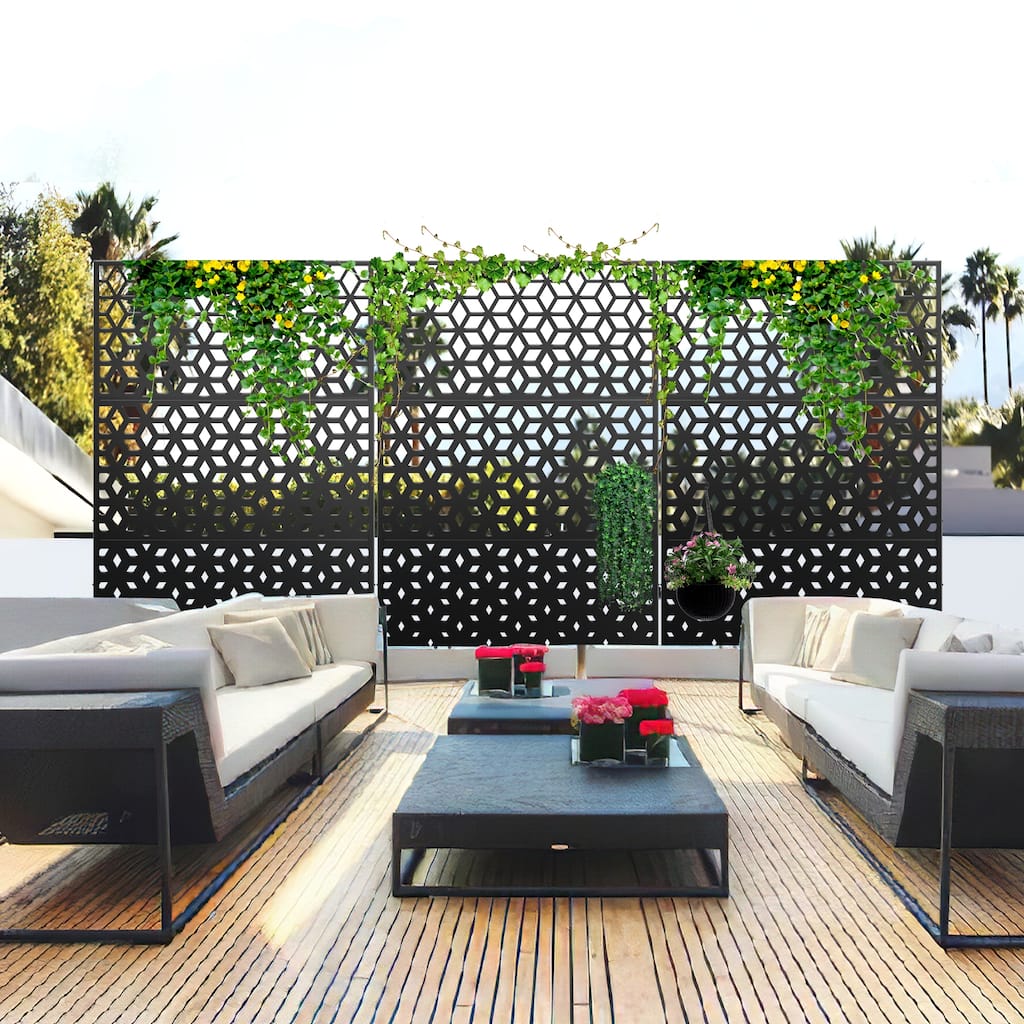 Metal Privacy Screen Wall Decoration Free Standing-6.3 ft. H X 4 ft. W
