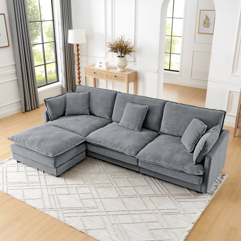 Roomfitters Modular L-Shaped Sectional Sofa with Ottoman, Plush Towel Fabric 4-Seater
