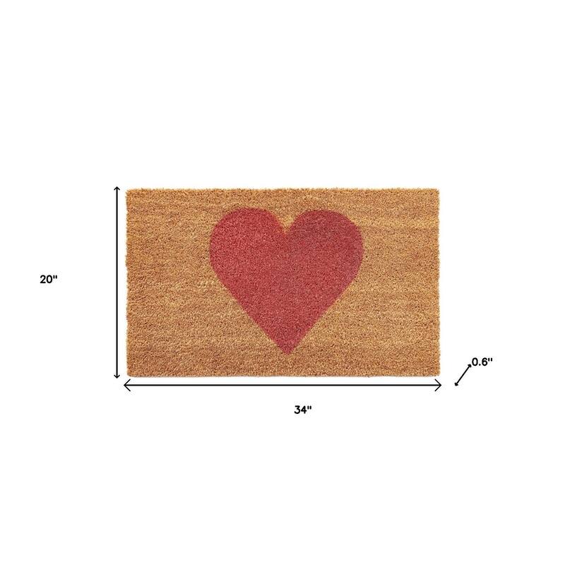 HomeRoots 20" X 34" Brown And Pink Heart Outdoor Coir Door Mat - 20.00' X '34.00