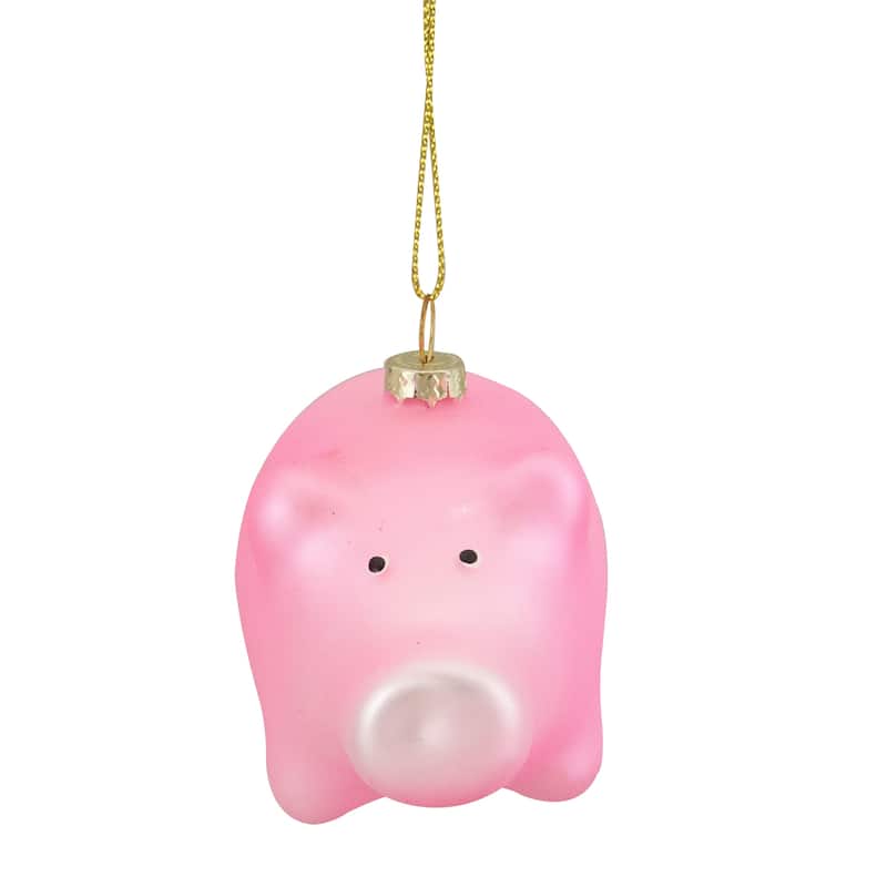 Pink Pig Glass Christmas Ornament - 4"