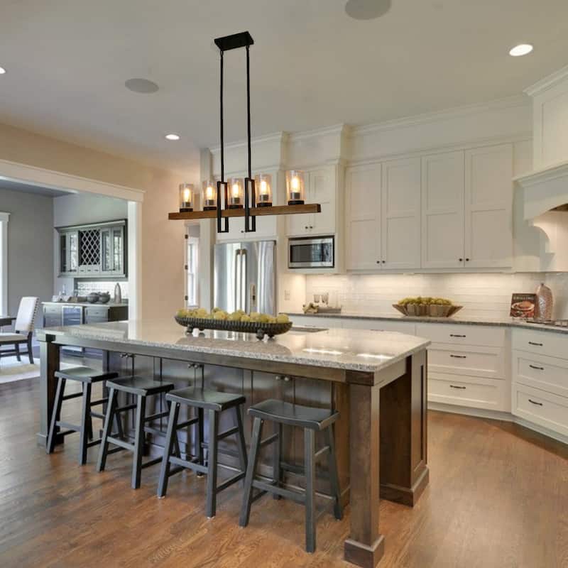 Anmytek Metal Wood Chandelier Rustic Hanging Edison Pendant Light Ceiling 5 Lights for Dining Room