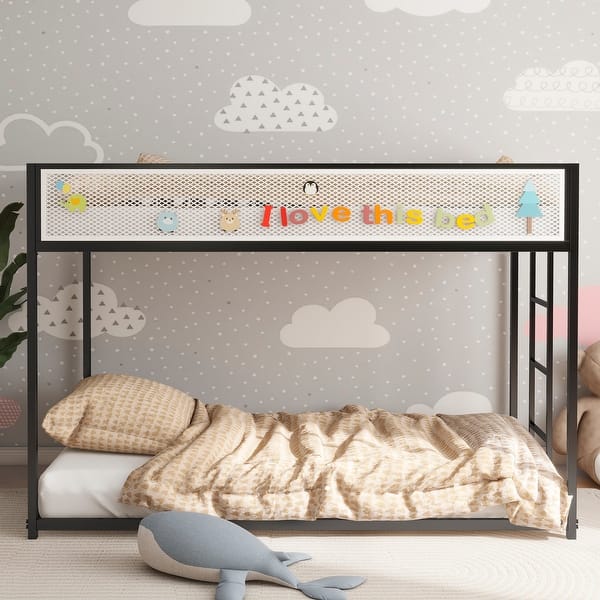 slide 2 of 9, Twin over Twin Bunk Bed With Exchangeable Ladder Black