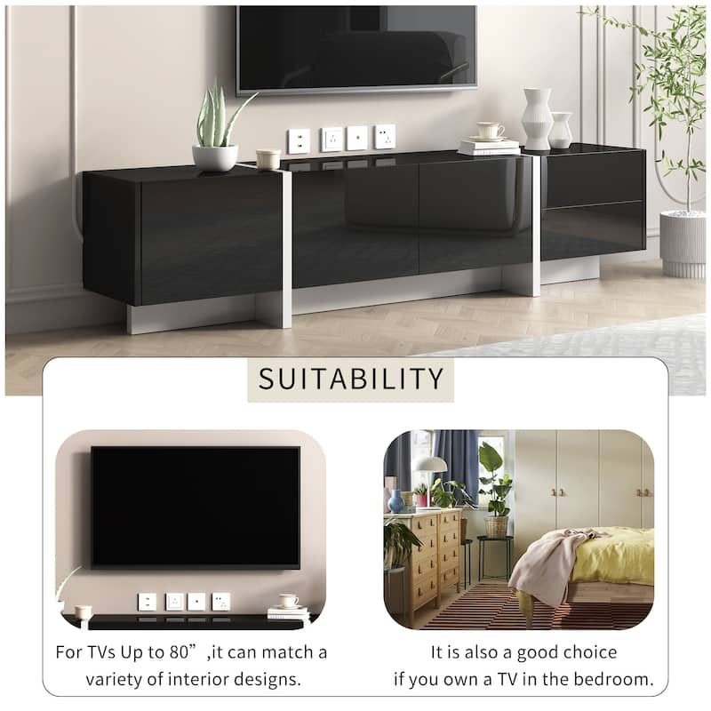 74" TV Stand with High Gloss & Storage for TVs Up to 80"