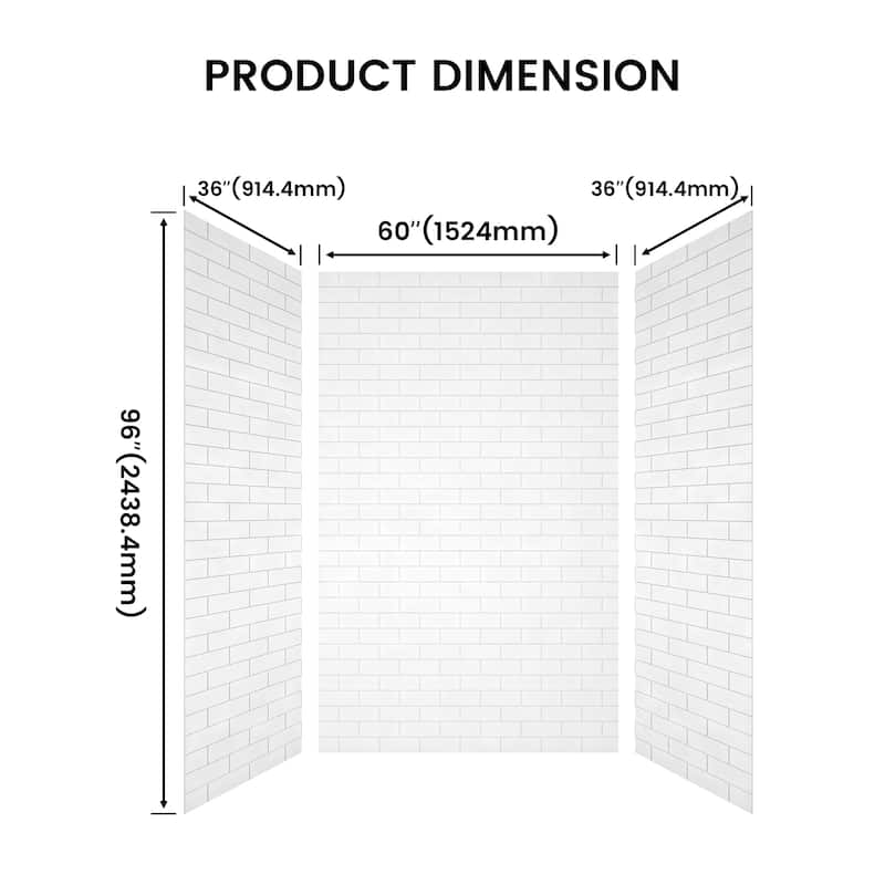 60 in. L x 36 in. W x 96 in. H Three-Piece Glue Up Alcove Shower Wall Surround in White - 60 x 96