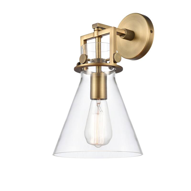 Innovations Lighting Newton Cone - 1 Light 8" Wall-Mounted Sconce - Clear/Brushed Brass