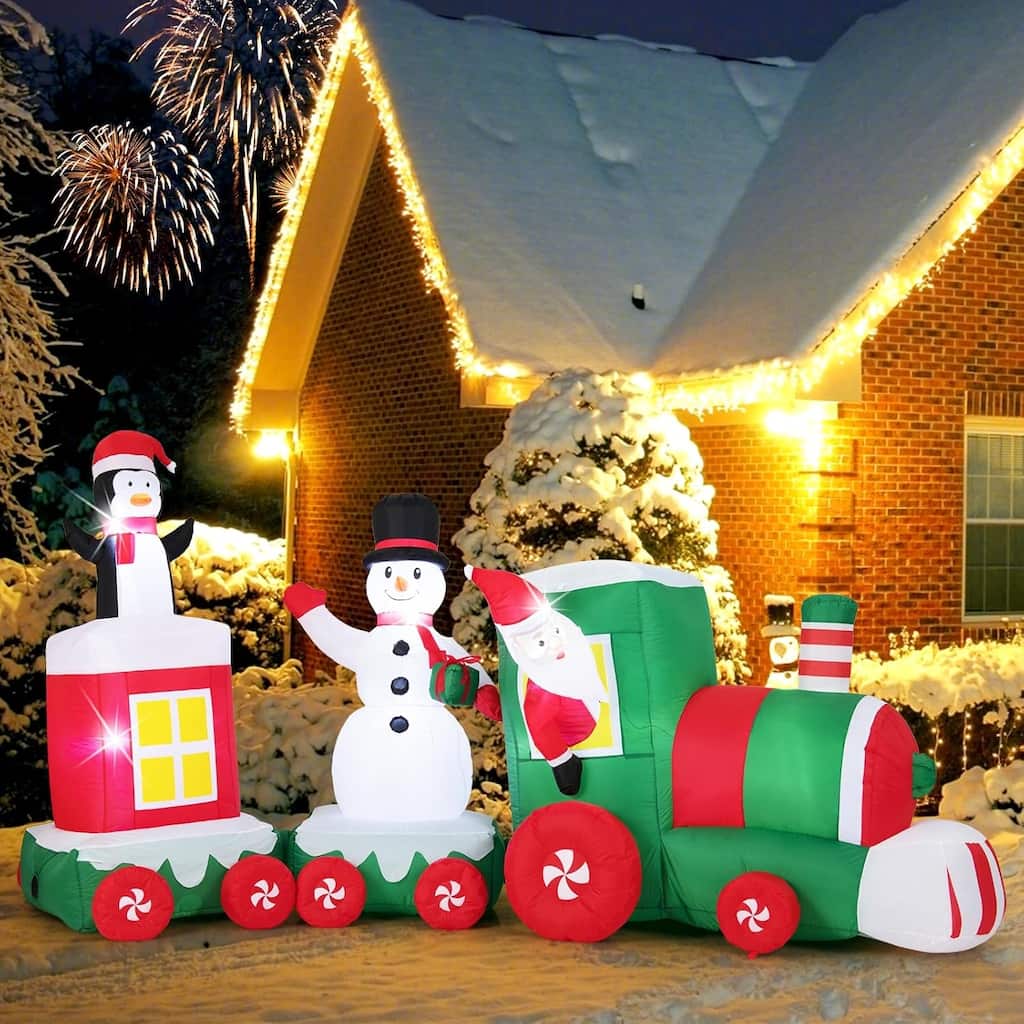 11.5 Ft Christmas Inflatable Train Blow up Xmas Train with Santa - Multi-Color