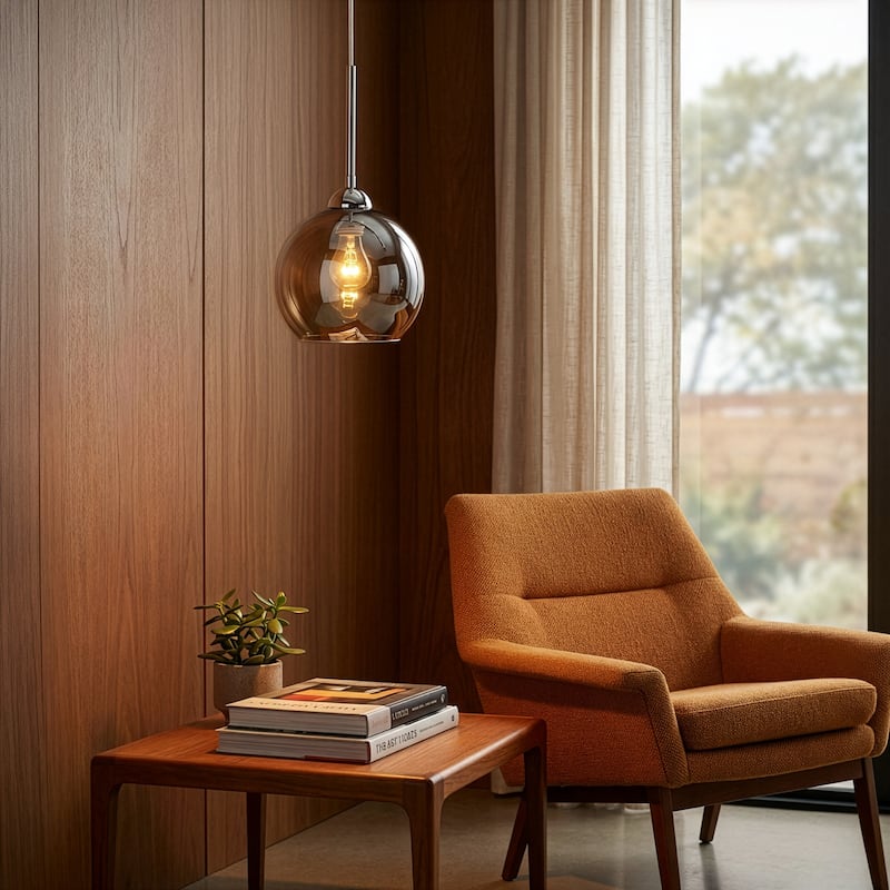 Cassandra Polished Chrome Plated Glass 8-in. Wide 1-Light Pendant - 8in W x 8in D x 9in H