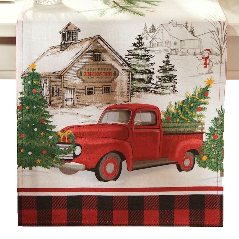 Vintage Christmas Tree Farm Holiday Table Runner - 13x70