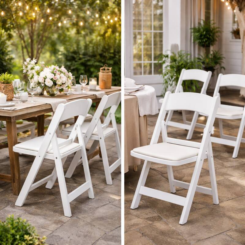 White Resin Folding Chairs with Comfort Padded Seats - (Set of 4)