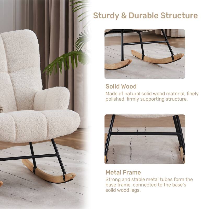 FERPIT Rocking Accent Chair Teddy Upholstered Glider Nursery Accent Chair Padded Seat with High Backrest for Living Room