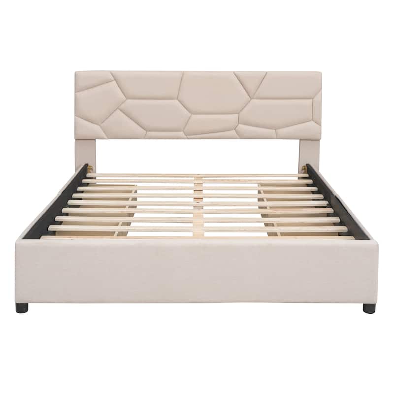 Queen Size Upholstered Platform Bed with Heardboard Drawers