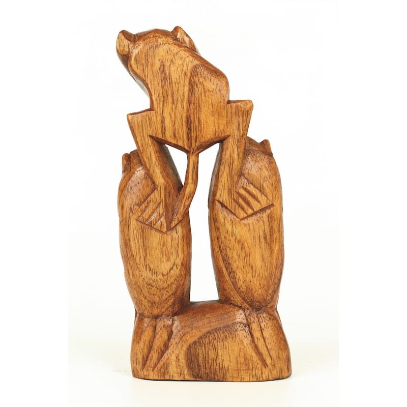 Wooden Hand Carved 3 Standing Monkeys See, Hear, Speak No Evil Figurines Handmade Art Statue Rustic Sculpture Handcrafted