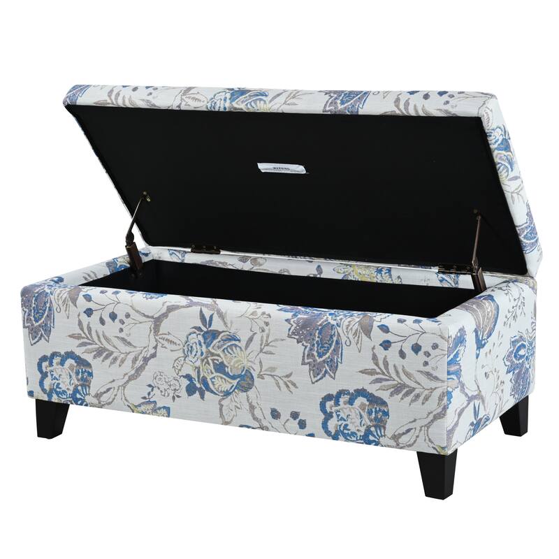 Luxury Storage Ottoman with Floral Patterned Fabric, Soft-Close Hinges, Multi-Functional Footrest Seat for Living Room