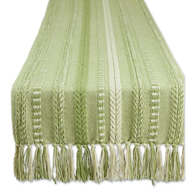 15" x 108" Antique Green White Braided Stripe Decorative Table Runner