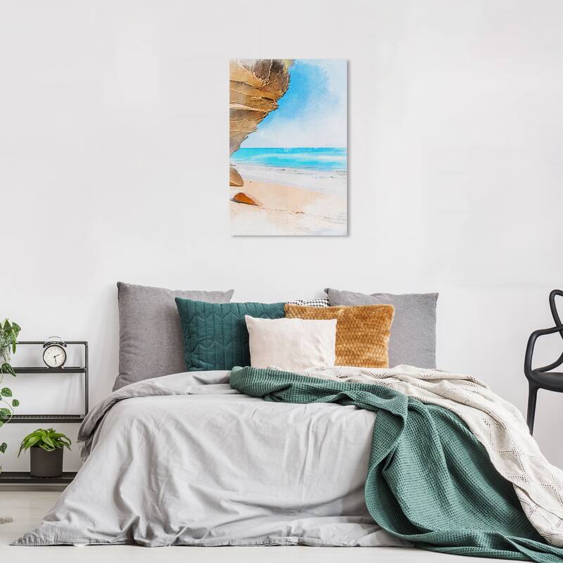 Wynwood Studio Canvas Nautical and Coastal Cliffside Beach Blue and Light Blue Nautical & Coastal Wall Art Canvas Print - 24 x 16