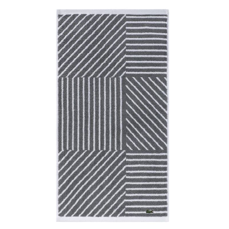 Lacoste Guethary Stripe Cotton Bath Towel, Hand Towel, and Wash Cloth - Meteorite - Hand Towel