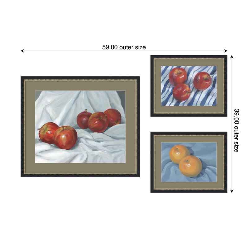 Apples and Oranges on Blue 3 Piece by Carrie Arnold Framed Wall Art Prints - 59 x 39 in - Brown Mat