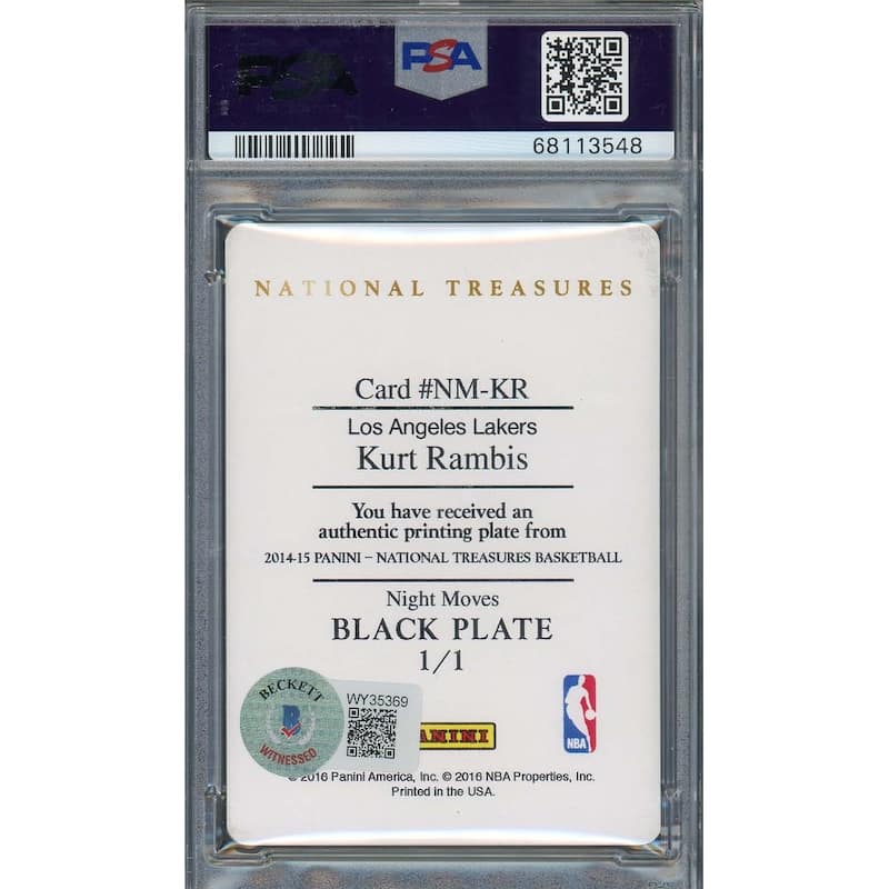 Kurt Rambis 2014 Panini National Treasures Signed Printing Card Auto PSA 10 1/1 - 8'6" x 11'6"