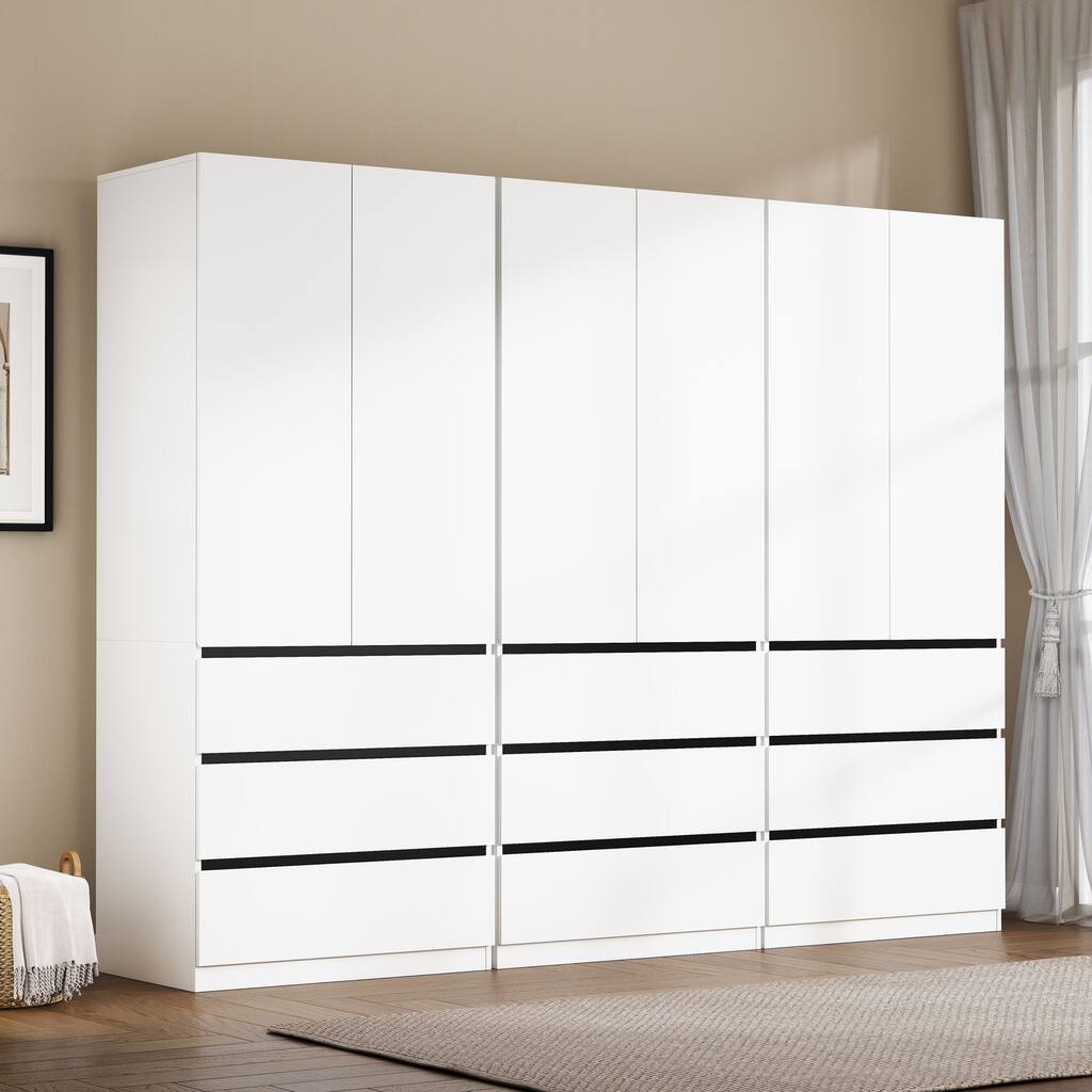 75" Large Modular Armoire Wardrobe Closet with 3 Drawers, Clothes Organizer Closet with Storage Shelves