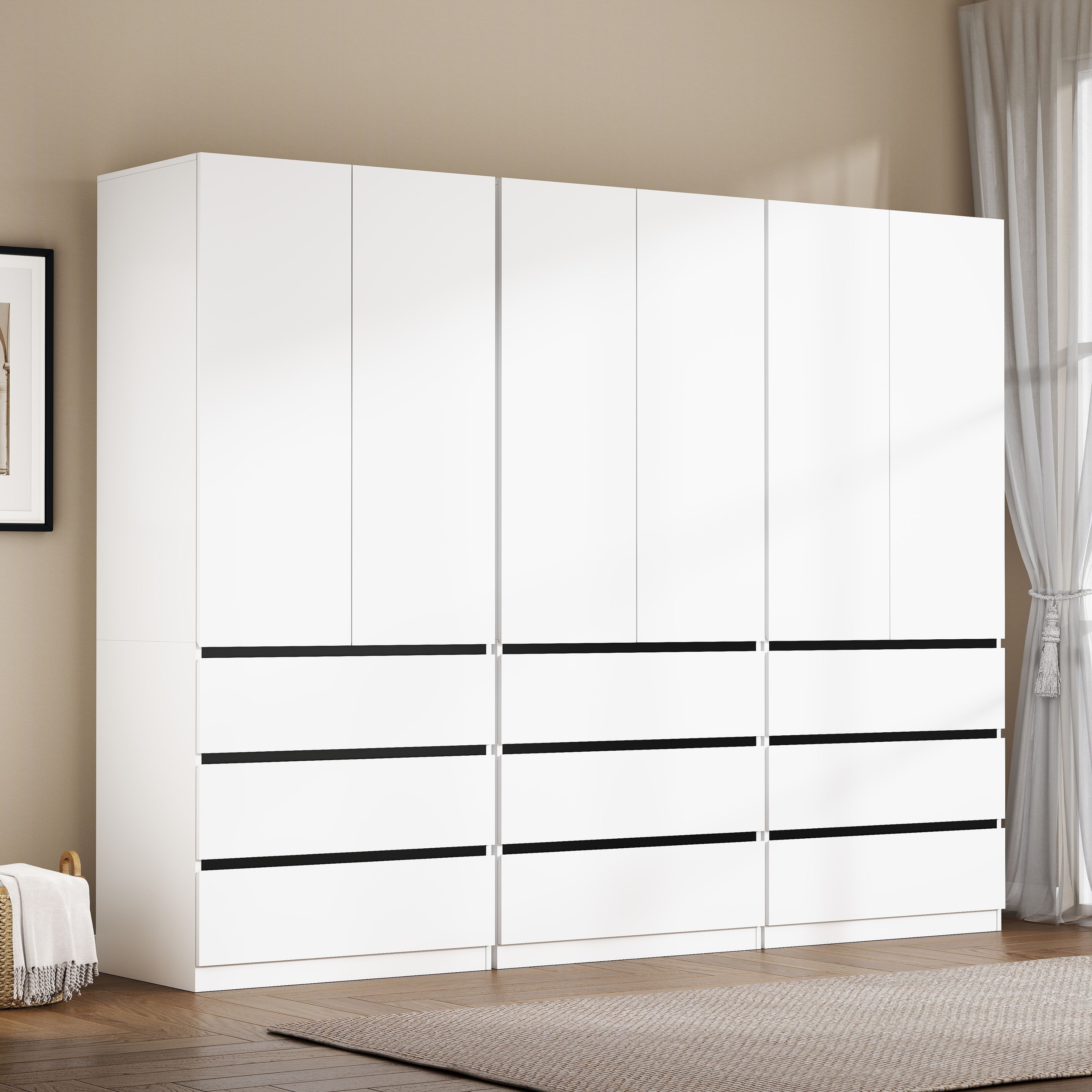 75" Large Modular Armoire Wardrobe Closet with 9 Drawers, Clothes Organizer Closet with Storage Shelves