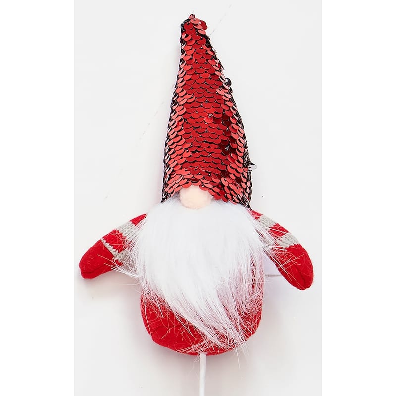 7" Christmas Gnome with Red Sequined Hat on 12" Stem, Set of 6 - 7