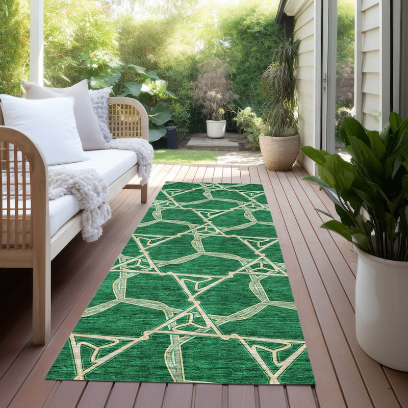 Machine Washable Indoor/ Outdoor Transitional Links Chantille Rug - Emerald - 2'3" x 7'6"