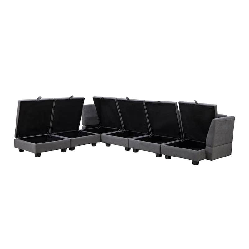 Grey 115.1'' Large U-Shaped 6-Seat Modular Sectional Sofa with Storage, Pull-Out Bed, and Reversible Chaise for Comfort