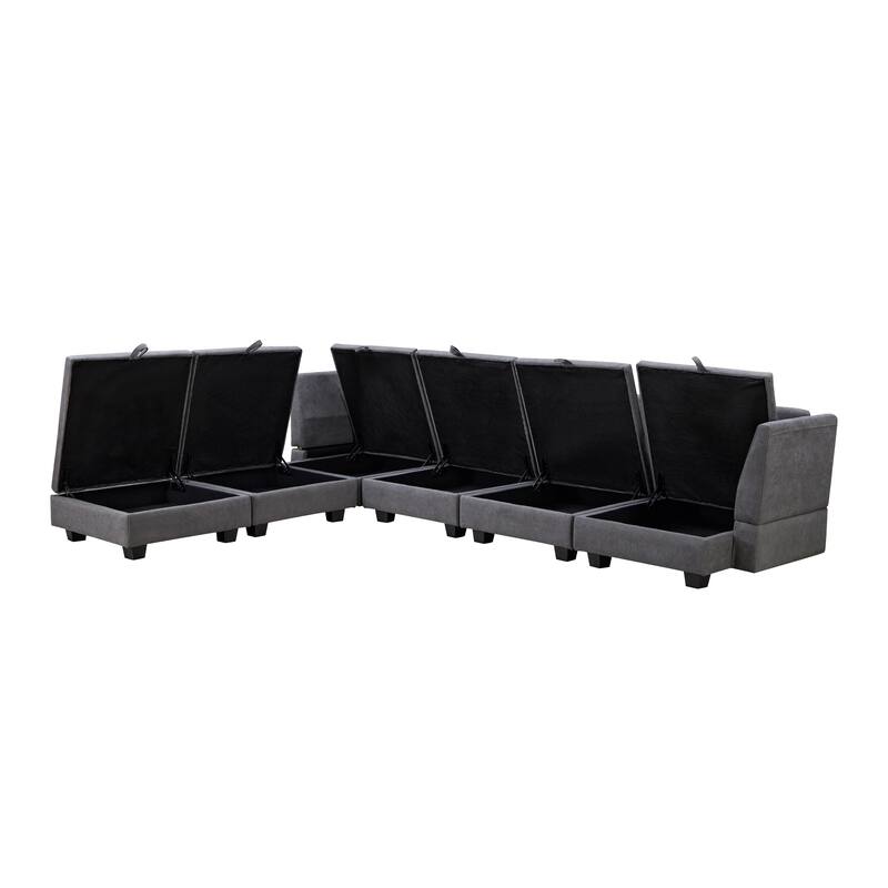 U-Shape Modular Sectional Sofa with Storage Chaise and Movable Ottoman Convertible Sofa Bed, Lounge Couches with 2 Pillows