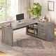 preview thumbnail 130 of 156, Farmhouse Executive L Shaped Desk Home Office Desk with Drawers and Storage Cabinet & Power Outlet