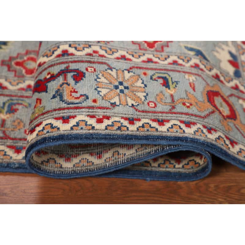 Kazak Area Rug Hand-Knotted Blue Oriental Wool Carpet - 4'9" x 6'5"