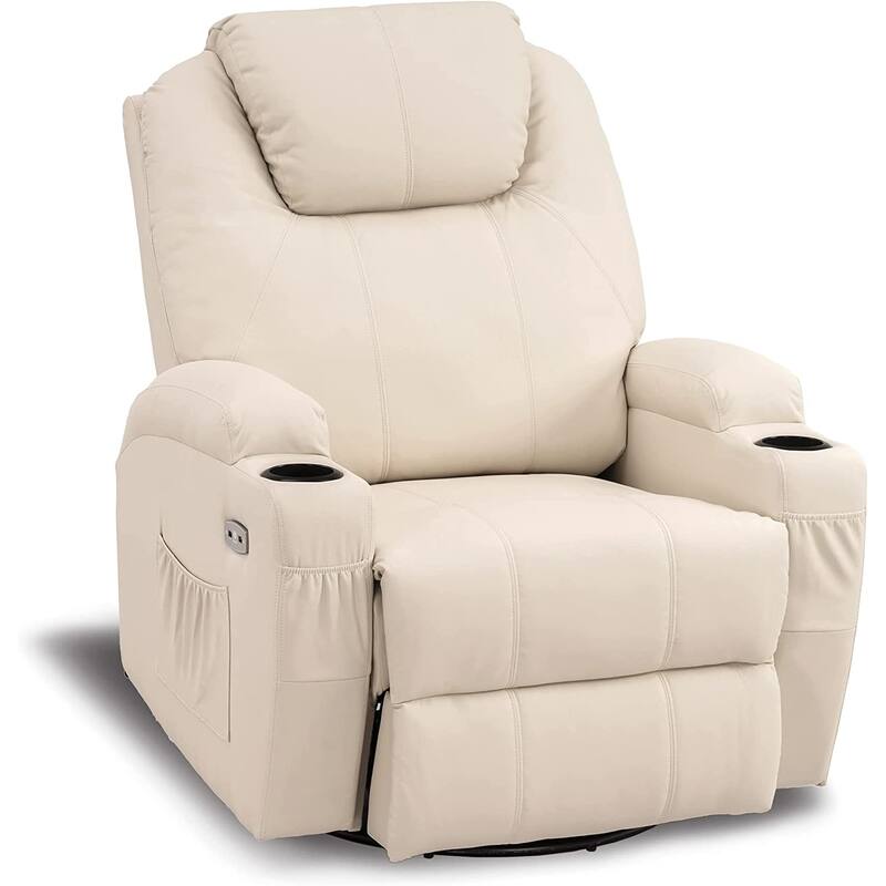 MCombo Manual Swivel Glider Rocker Recliner Chair with Massage and Heat, Faux Leather 8031