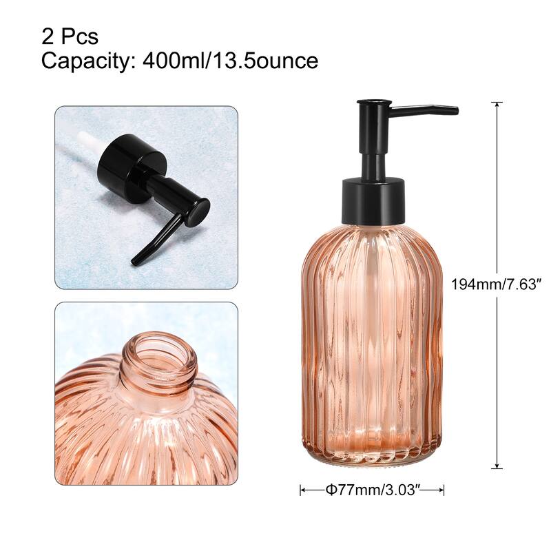 Soap Dispensers Set - 2 Pack 13.5Oz Glass Dish Hand Soap Dispenser with Black Pump for Kitchen Bathroom - Orange