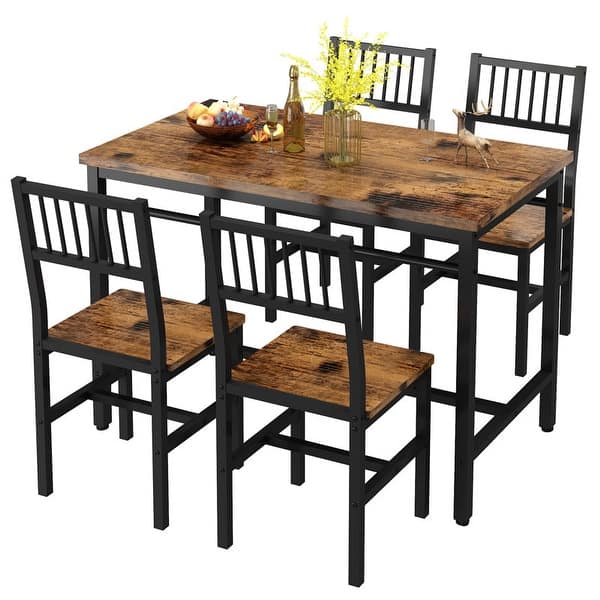 4 - Person Dining Set, 5 Piece Dining Room Table Set with Metal Frame for Breakfast, Dining, Kitchen