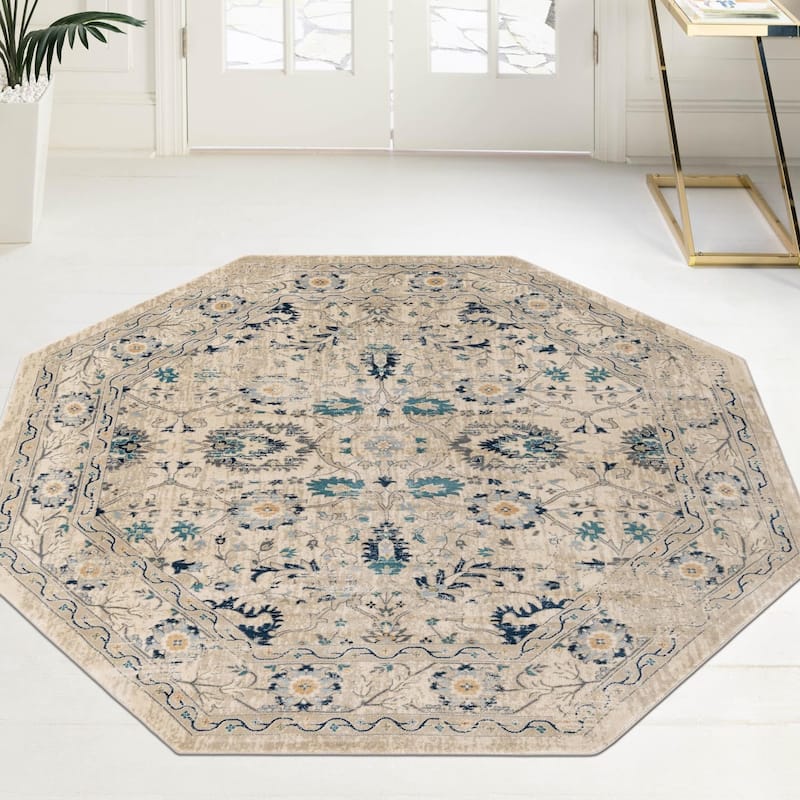 Traditional Hadeya Collection Area Rug - Beige - 7'10"x7'10" Octagon