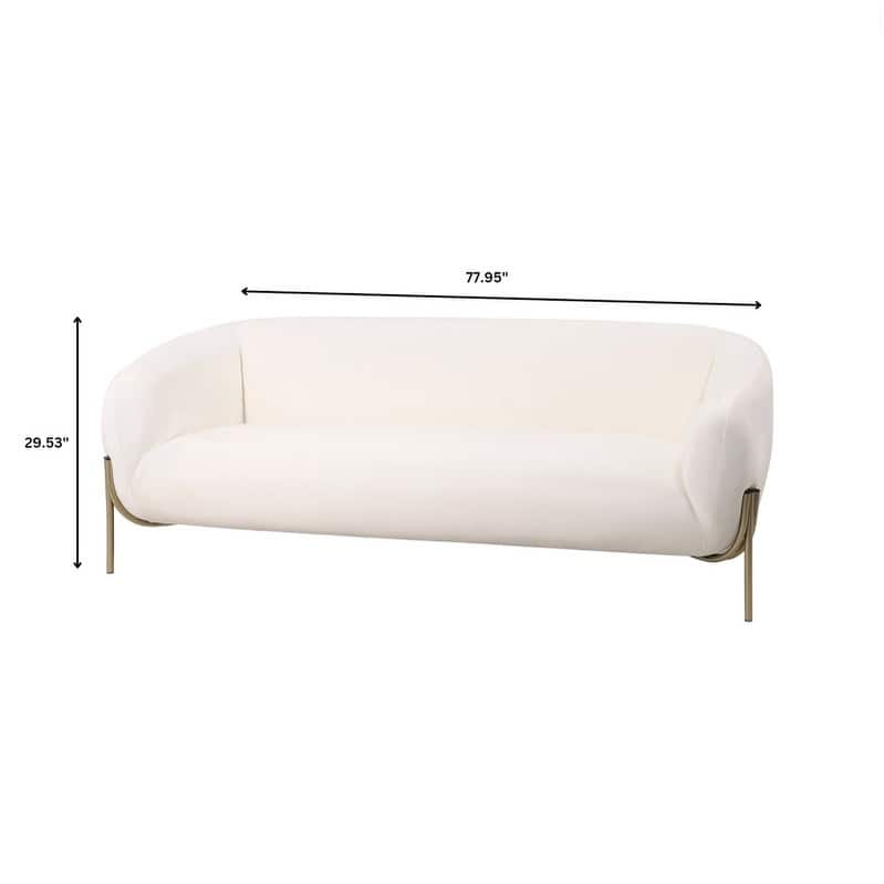 Zuno Modern Velvet Upholstered 3-Seater Sofa with Curved Seamless Design Gold Metal Base Plush Foam Cushions Easy Assembly
