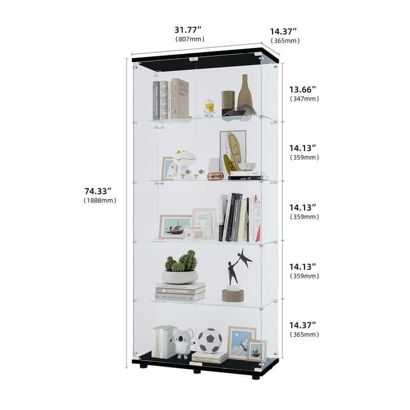 Glass Display Cabinet with 5 Shelves Double Door