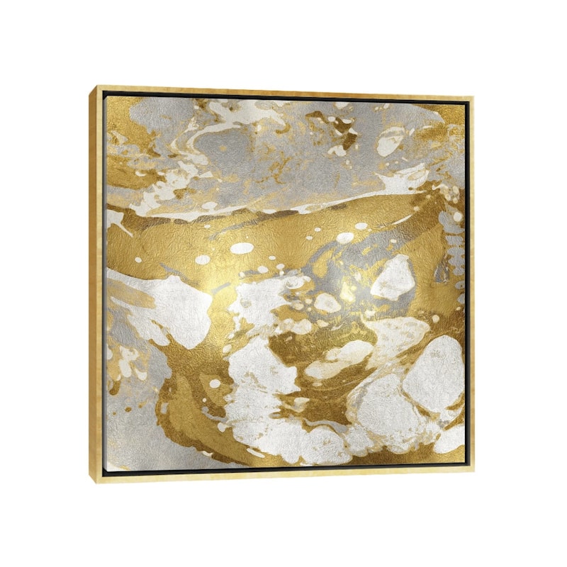 iCanvas "Marbleized In Gold And Silver" by Danielle Carson Framed Canvas Print - Gold - 18x18