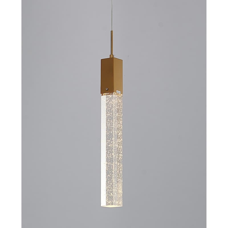 1-Light Gold Single Pendant With A Clear Bubble Crystal