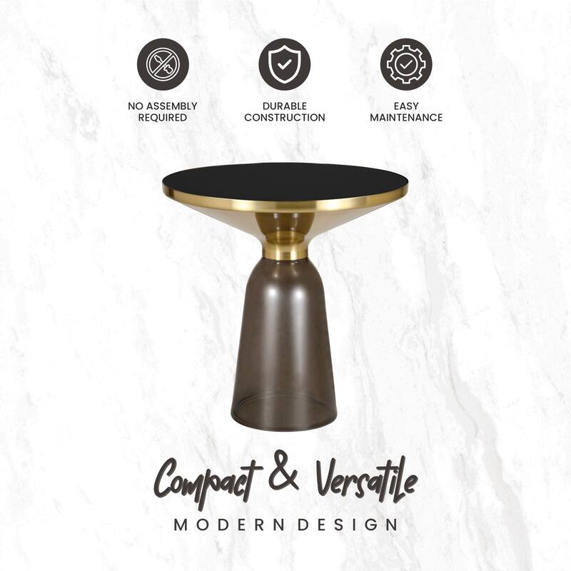19-Inch Side Table Round Glass/Stone Tabletop End Table with Gold Iron Rim and Glass Base