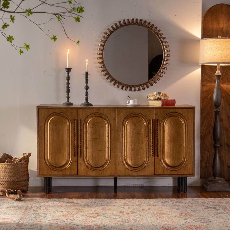 Wood Sideboard Buffet Cabinet with Storage and Adjustable Shelf - Natural Wood