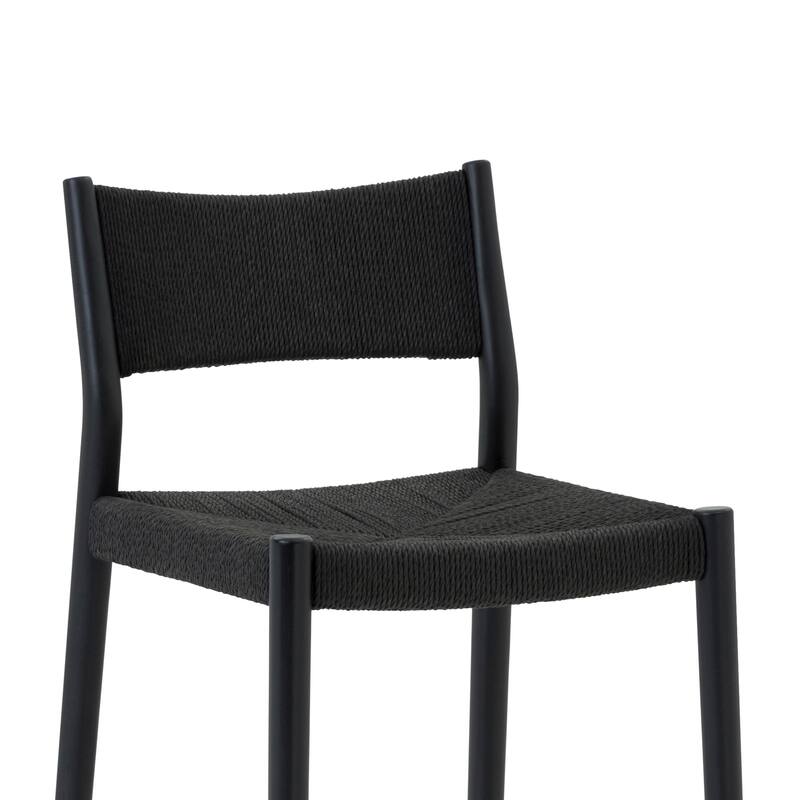 Erie Solid Wood and Woven Paper Cord Bar or Counter Height Chair Bar Stool
