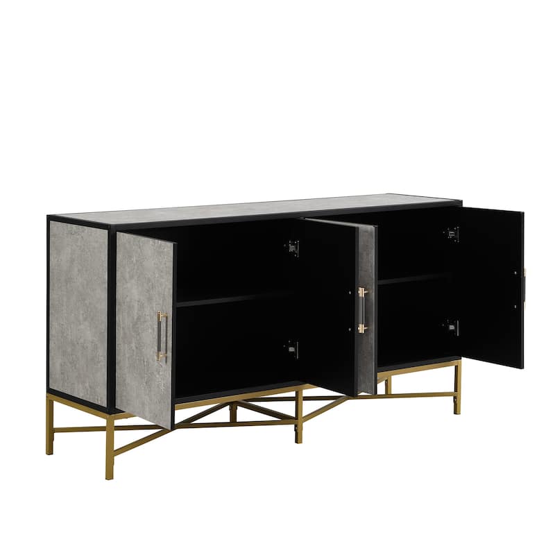 4-Door Buffet Sideboard Cabinet with Rugged Metal Design & Ample Storage for Living or Dining Room