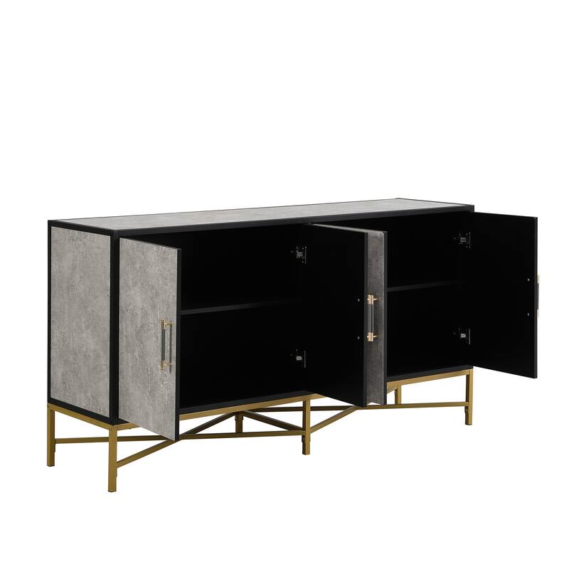 Modern Four-Door Sideboard with Metal Frame and Cross-Leg Base, Ideal for Living Room or Study