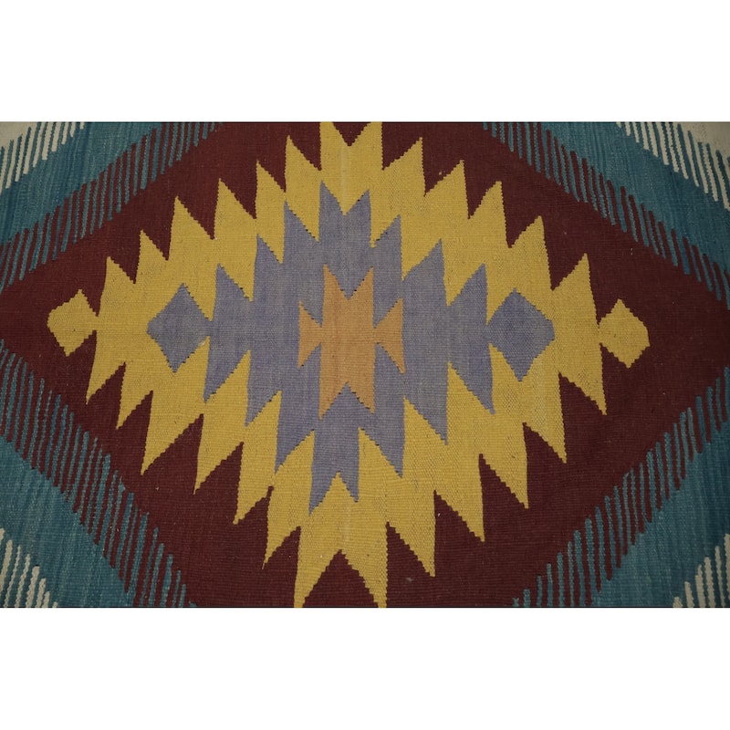 Hand Woven Oriental 100% Wool Carpet Southwestern Tribal Multi-Colored Kilim Area Rug - 9' 9'' X 6' 9''