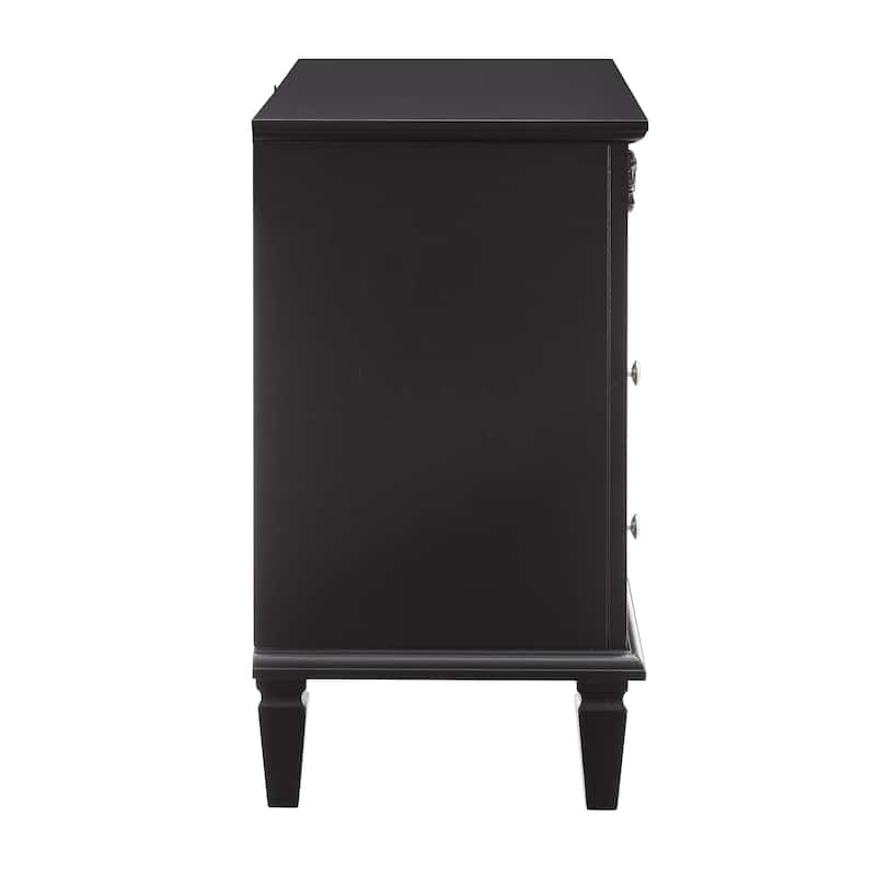 Farmhouse Nightstand with 2 Drawers and Charging Station, Solid Wood Legs, USB Ports & Open Shelf, Fluted Design End Table